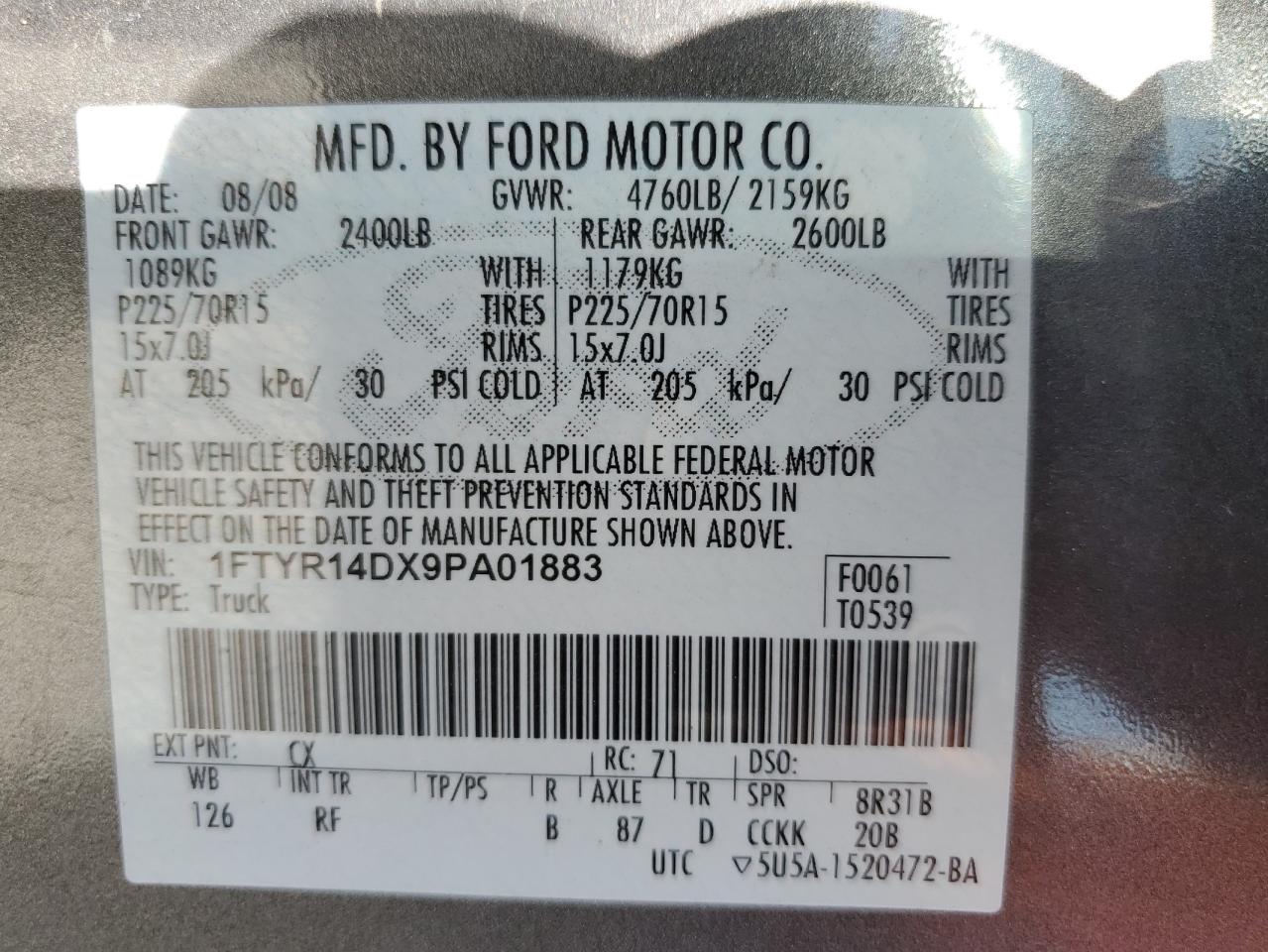 1FTYR14DX9PA01883 2009 Ford Ranger Super Cab