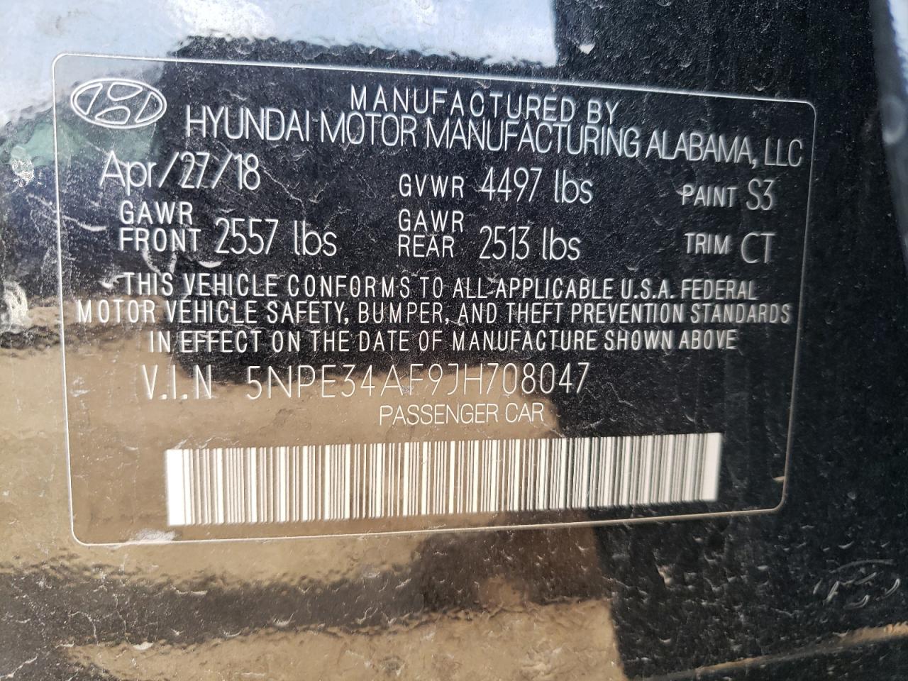 5NPE34AF9JH708047 2018 Hyundai Sonata Sport