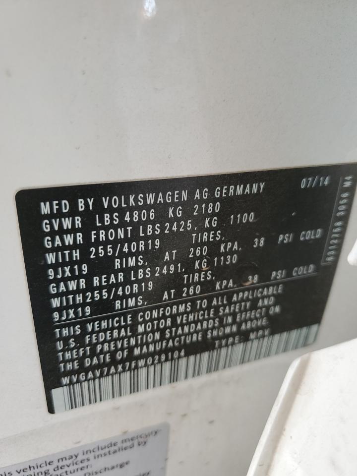 WVGAV7AX7FW029104 2015 Volkswagen Tiguan S