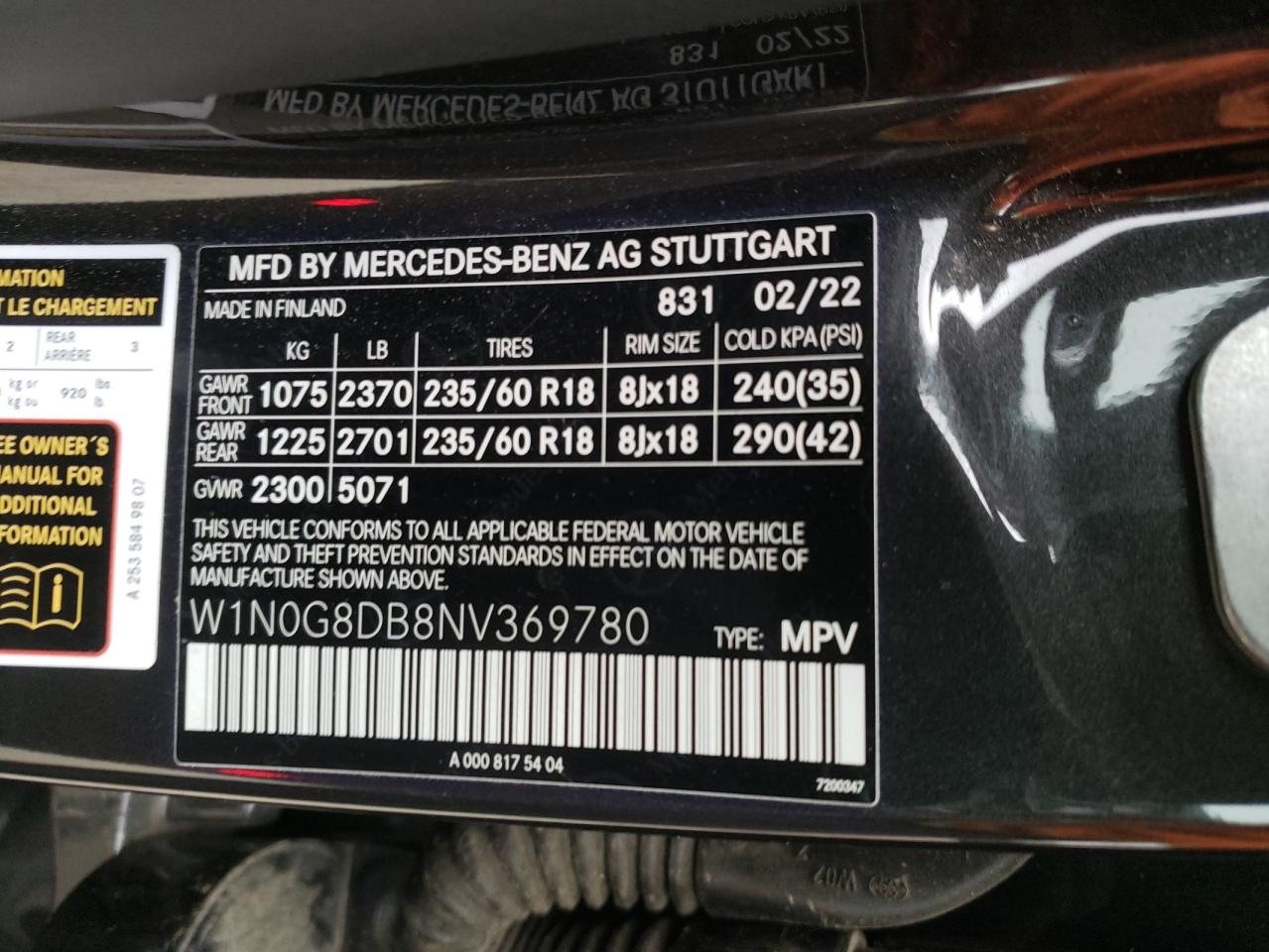 W1N0G8DB8NV369780 2022 Mercedes-Benz Glc 300