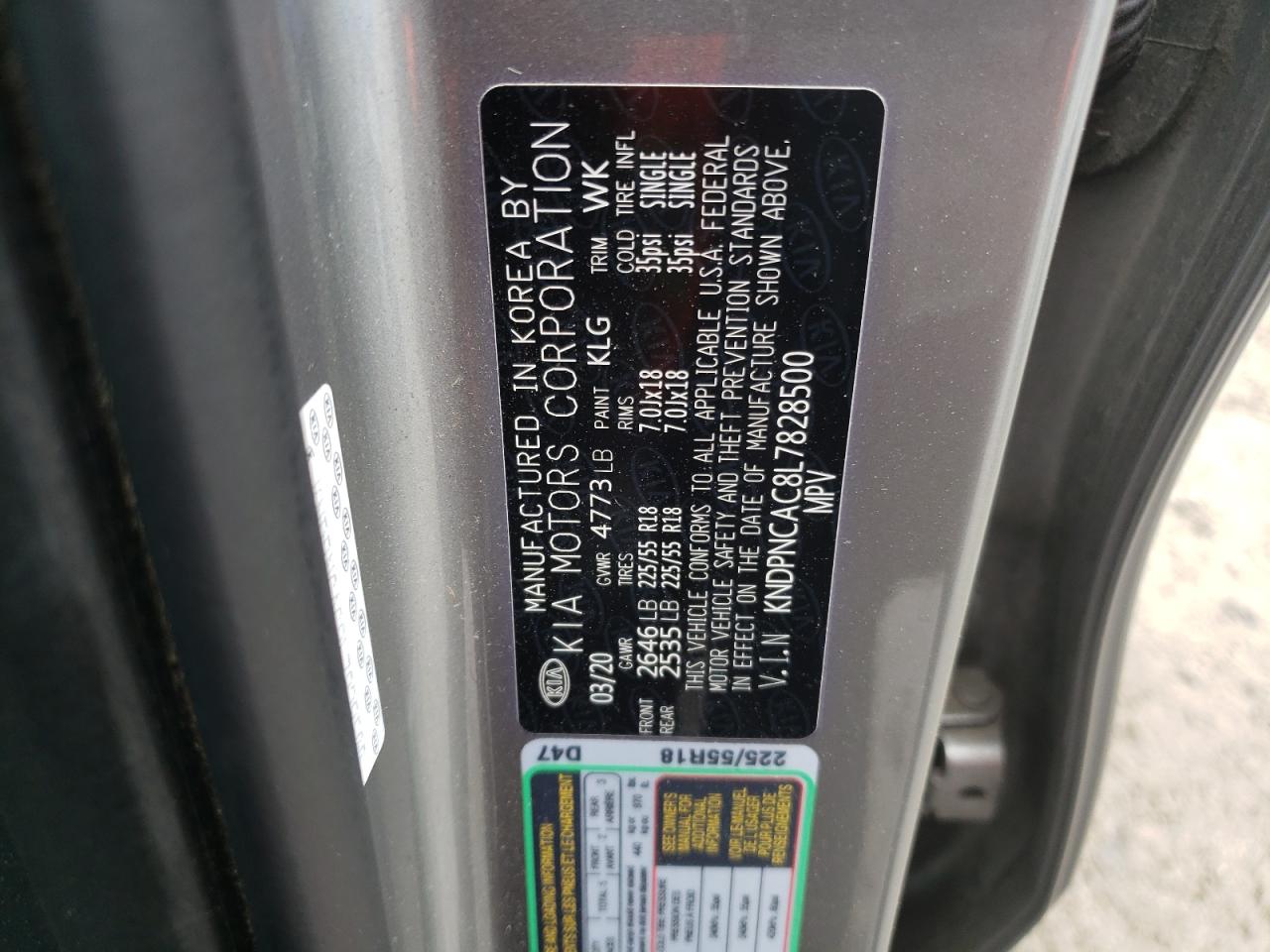 KNDPNCAC8L7828500 2020 Kia Sportage Ex