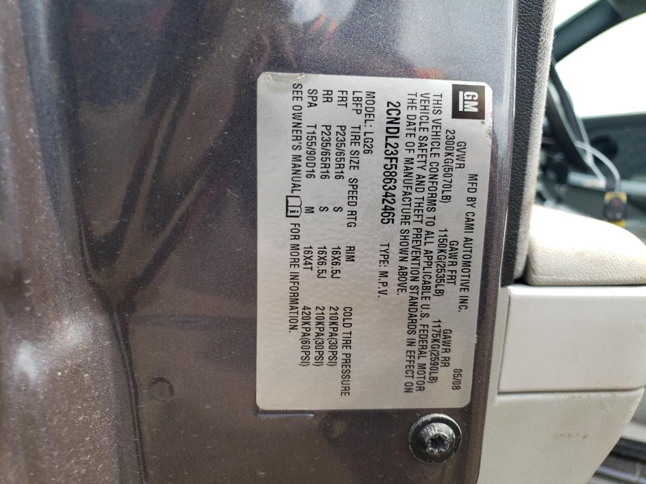 2CNDL23F586342465 2008 Chevrolet Equinox Ls