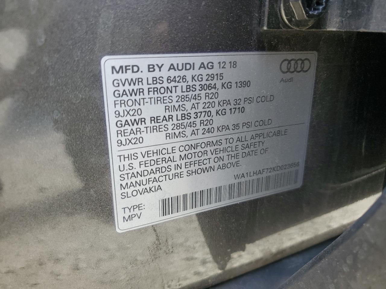 WA1LHAF72KD023656 2019 Audi Q7 Premium Plus