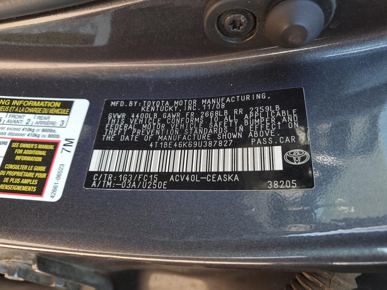 4T1BE46K69U387827 2009 Toyota Camry Base