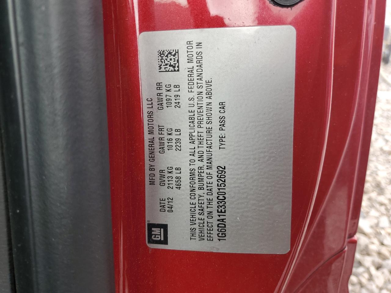 1G6DA1E33C0152692 2012 Cadillac Cts