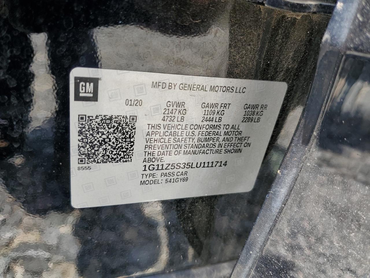 1G11Z5S35LU111714 2020 Chevrolet Impala Lt