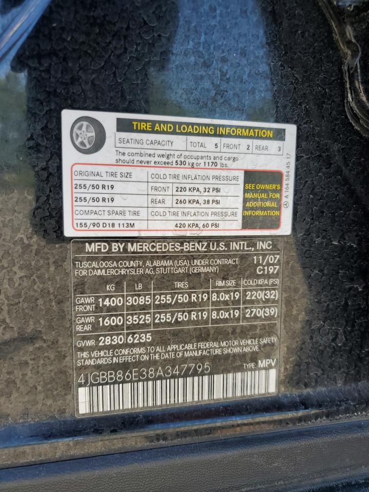 4JGBB86E38A347795 2008 Mercedes-Benz Ml 350