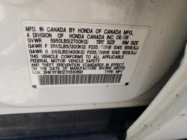 2007 Honda Pilot Lx VIN: 2HKYF18127H510691 Lot: 54063934