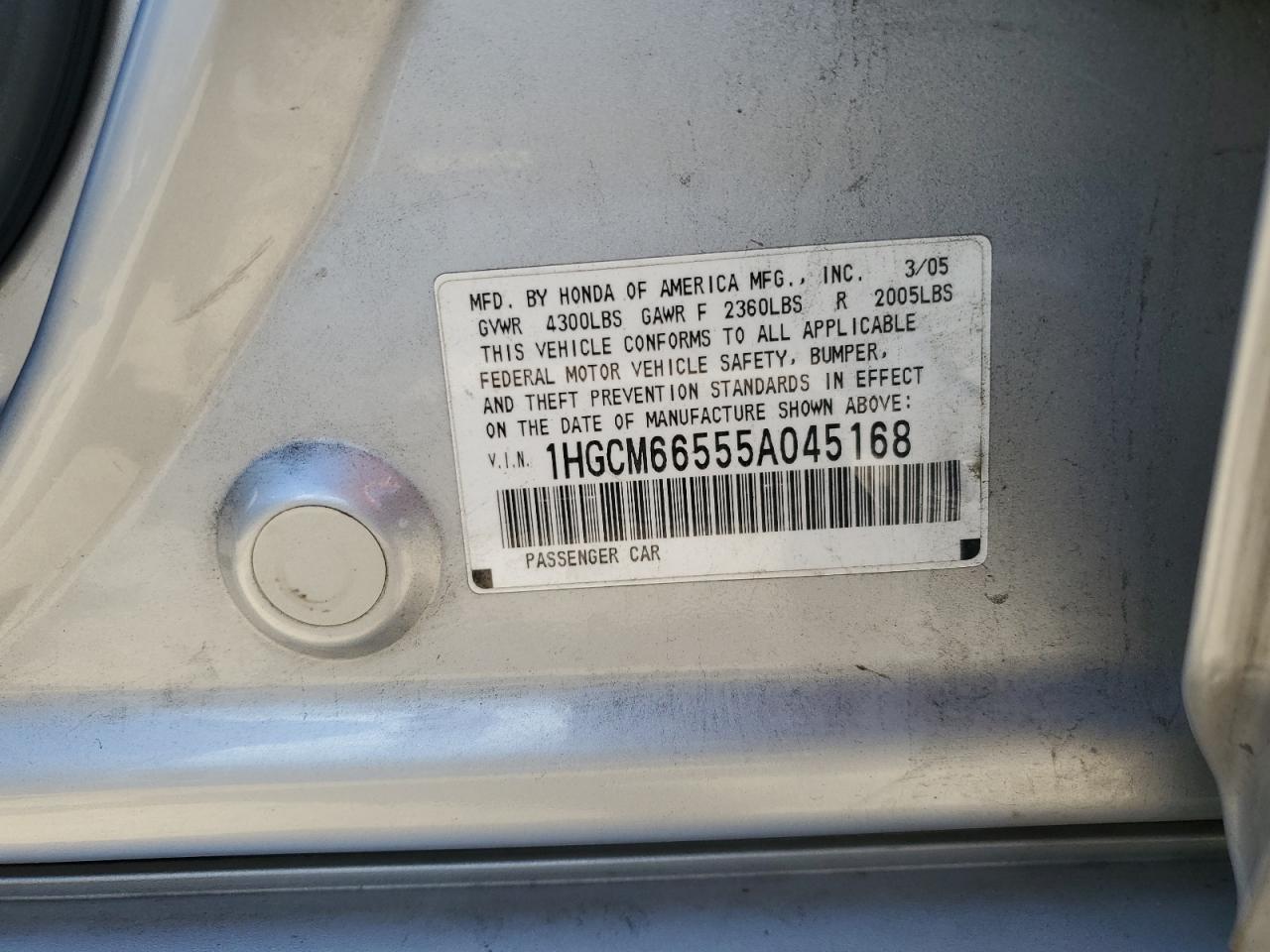 1HGCM66555A045168 2005 Honda Accord Ex