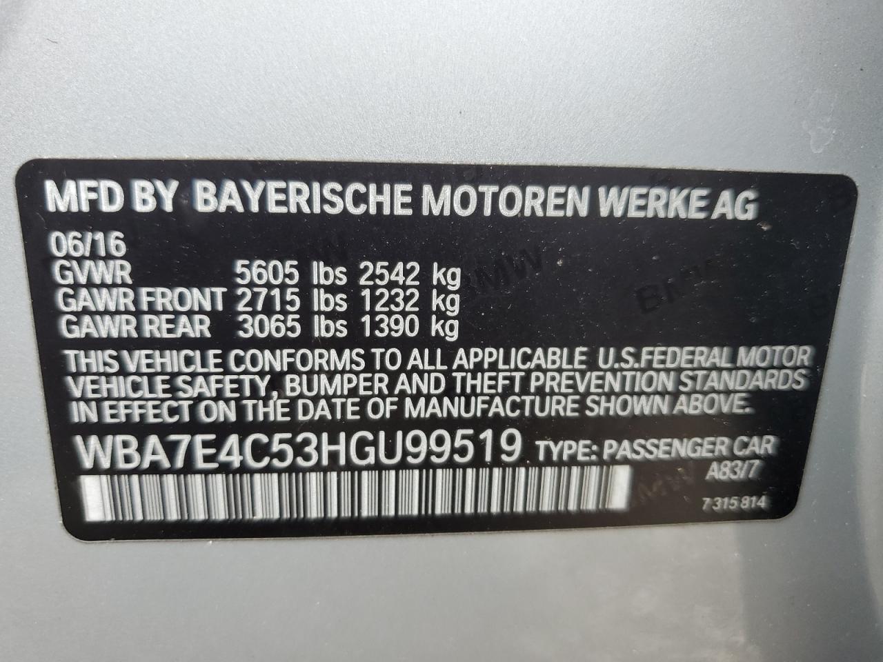 WBA7E4C53HGU99519 2017 BMW 740 Xi