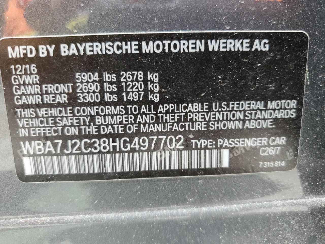 WBA7J2C38HG497702 2017 BMW 740 Xe