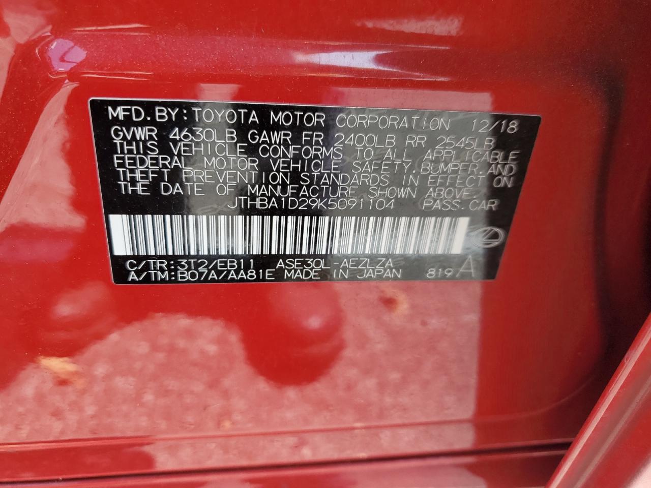 JTHBA1D29K5091104 2019 Lexus Is 300