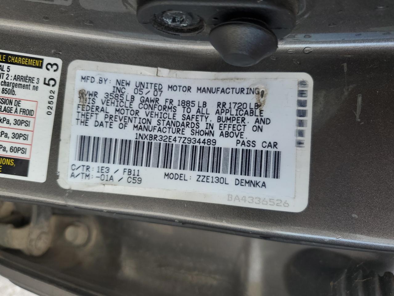 1NXBR32E47Z934489 2007 Toyota Corolla Ce