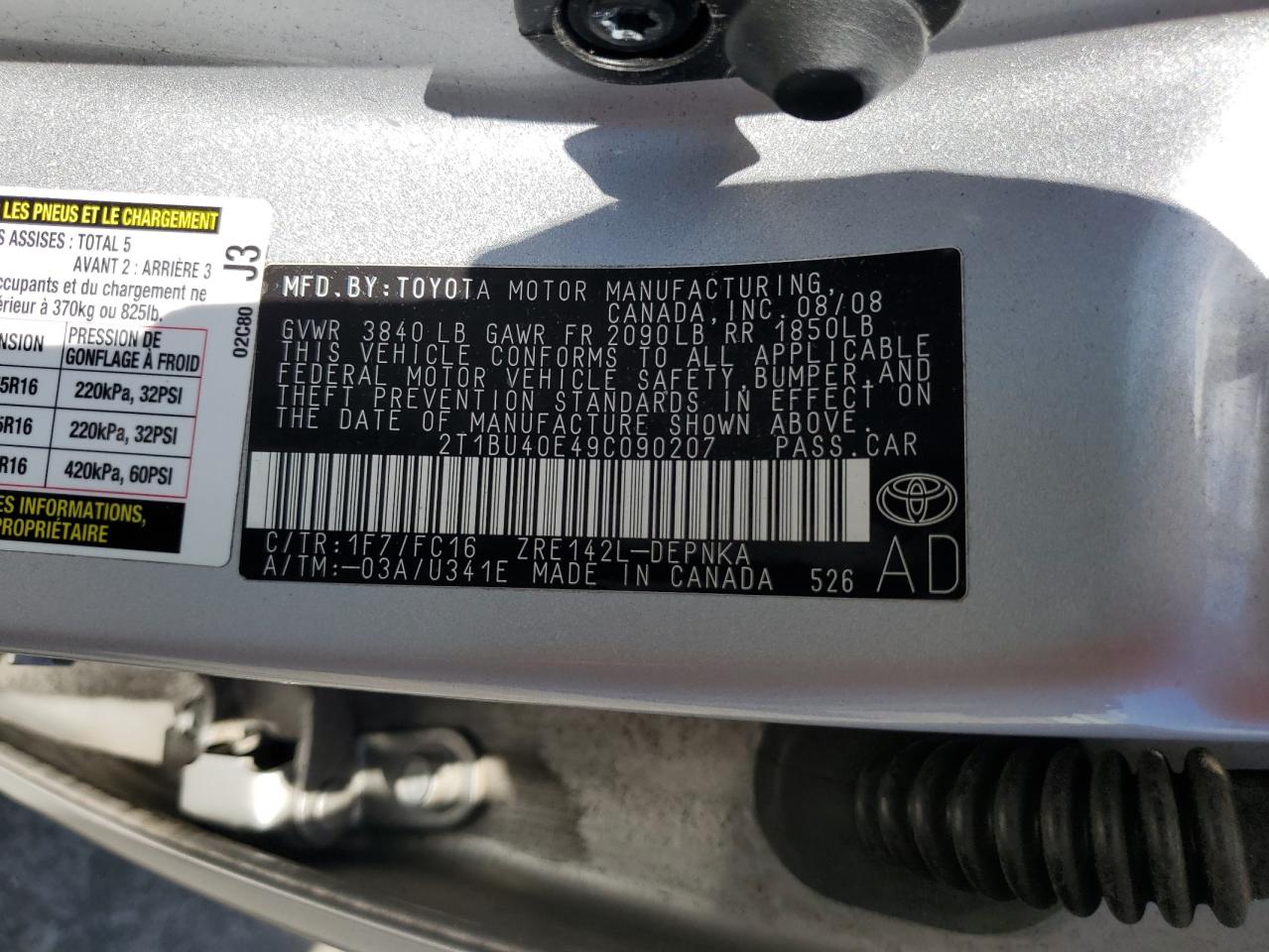 2T1BU40E49C090207 2009 Toyota Corolla Base