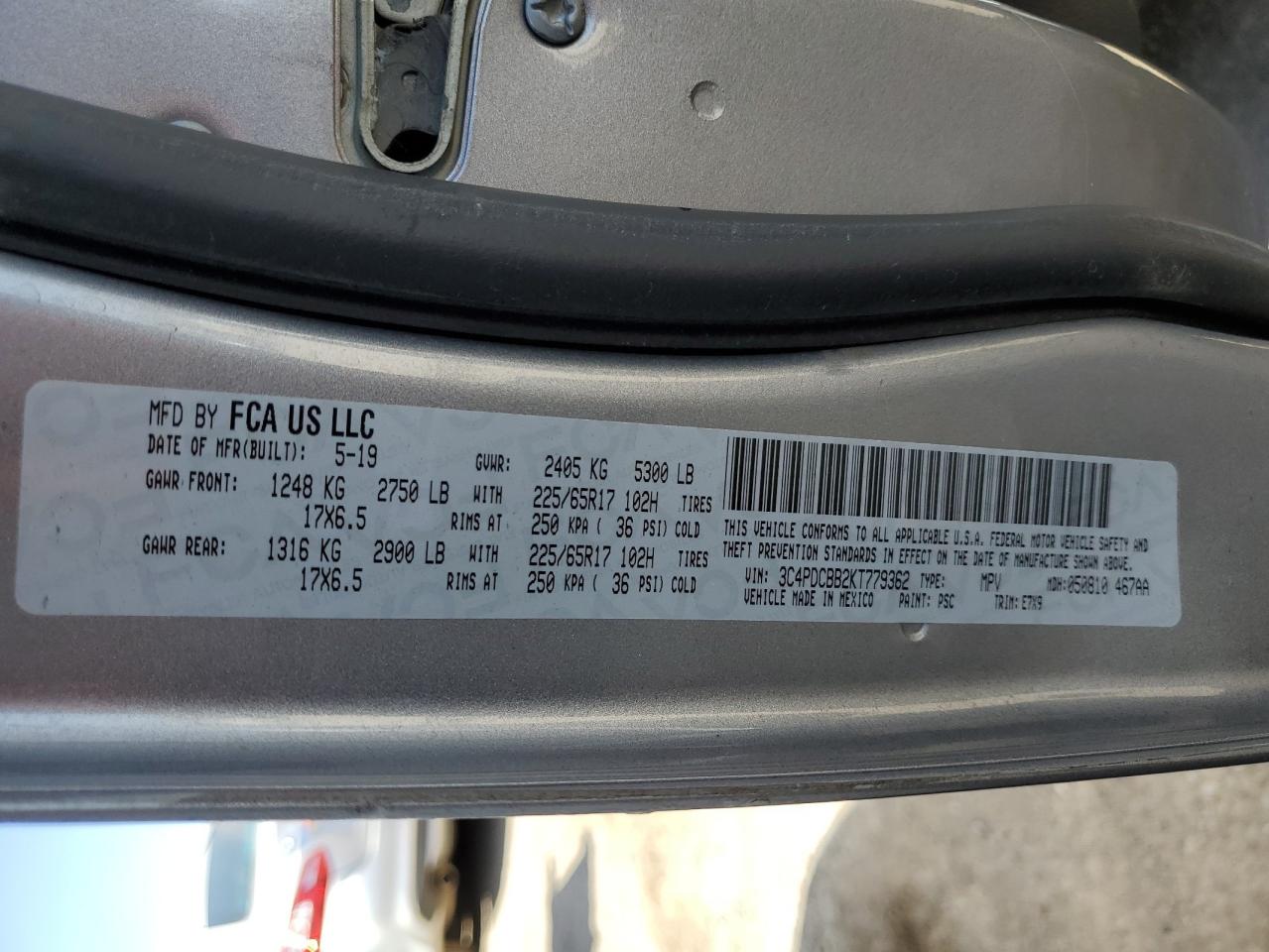 3C4PDCBB2KT779362 2019 Dodge Journey Se