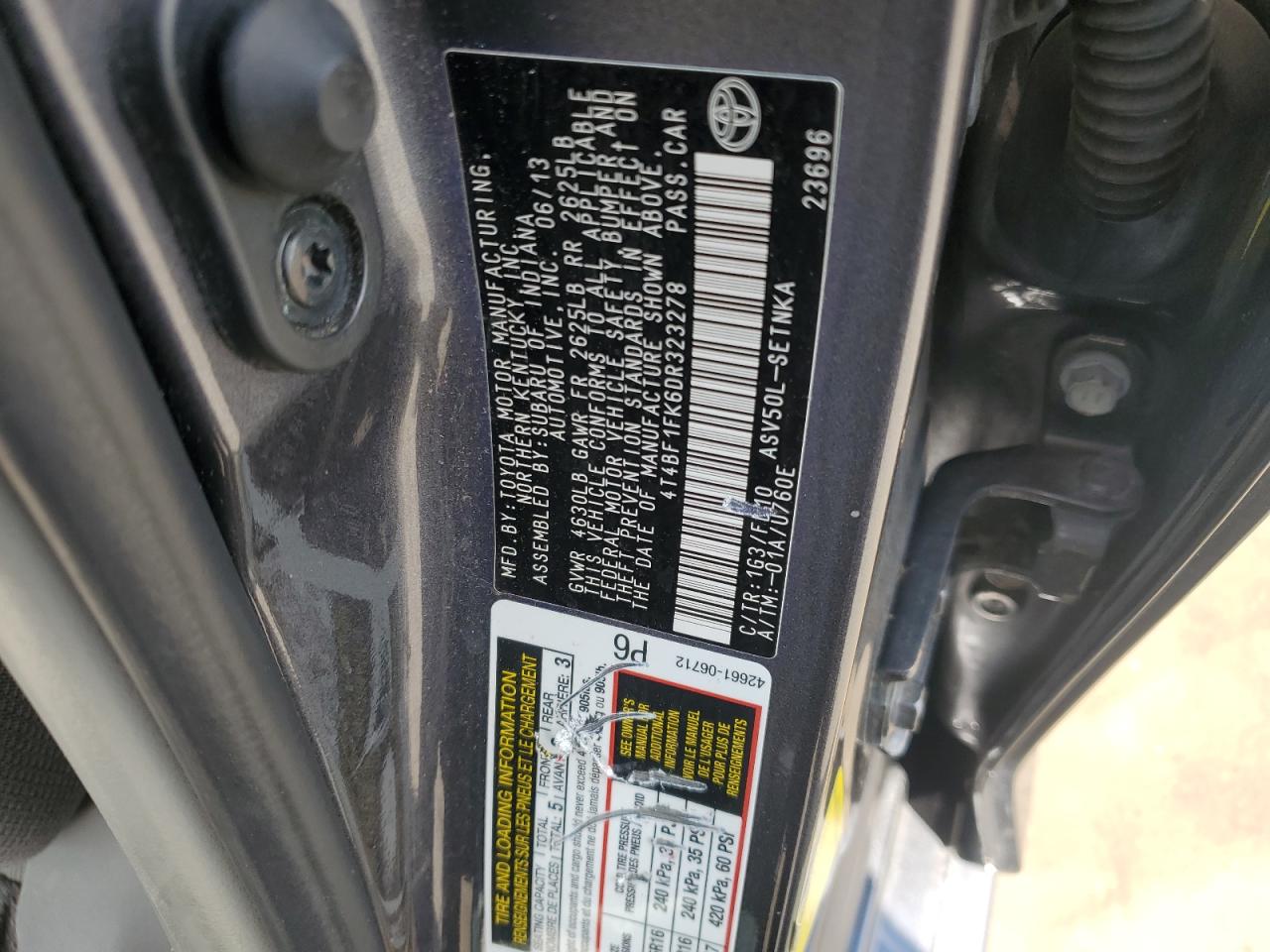 4T4BF1FK6DR323278 2013 Toyota Camry L