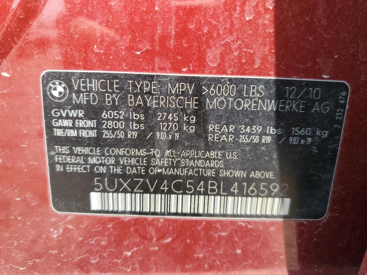 5UXZV4C54BL416592 2011 BMW X5 xDrive35I