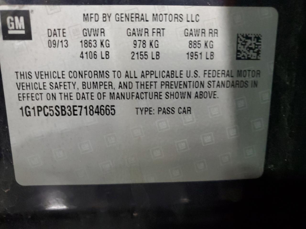 1G1PC5SB3E7184665 2014 Chevrolet Cruze Lt