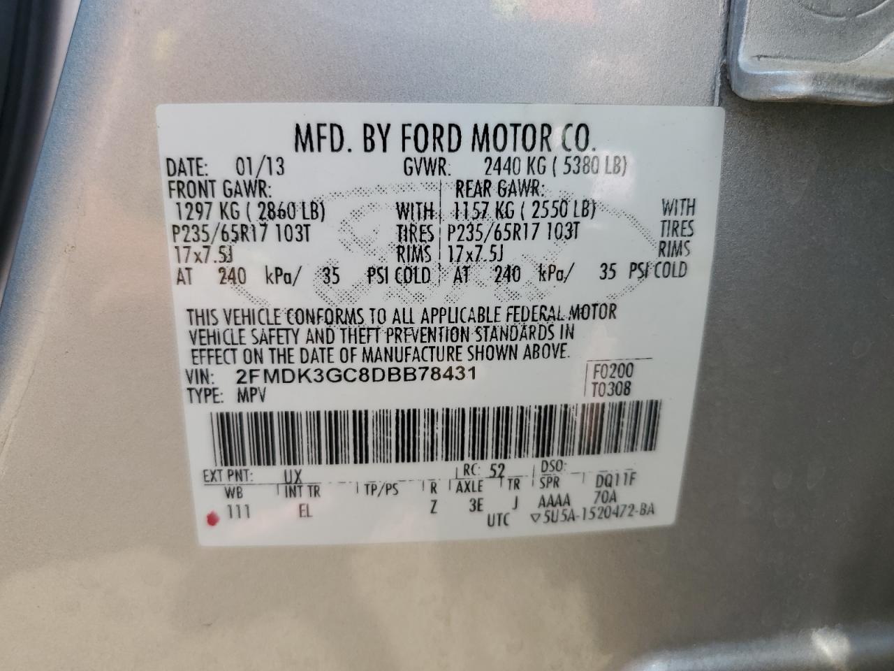 2FMDK3GC8DBB78431 2013 Ford Edge Se