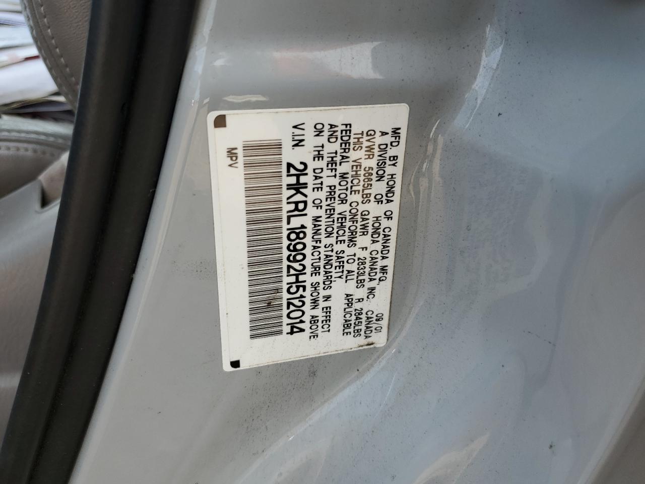 2HKRL18992H512014 2002 Honda Odyssey Exl