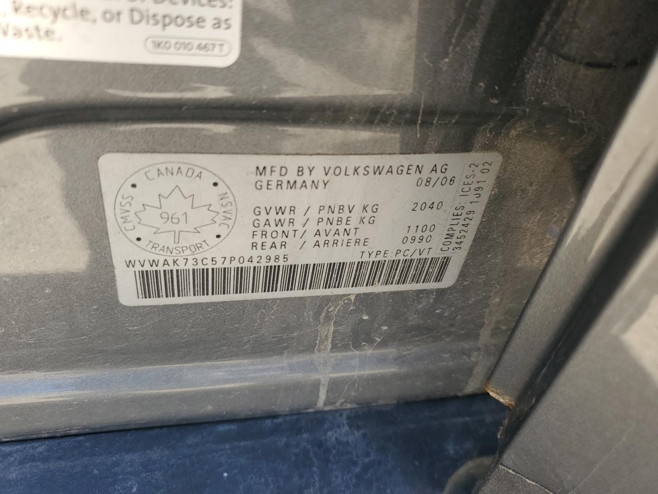 WVWAK73C57P042985 2007 Volkswagen Passat 2.0T