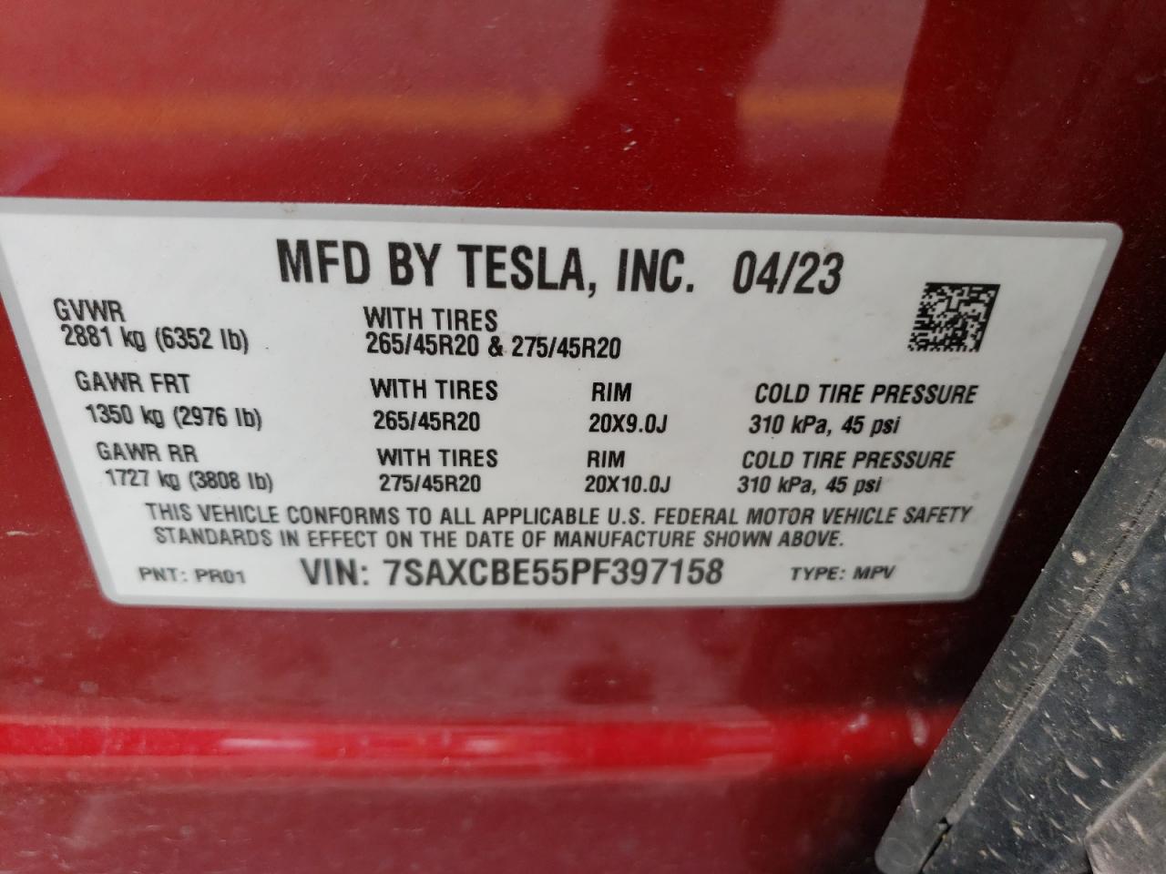 7SAXCBE55PF397158 2023 Tesla Model X