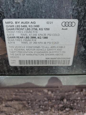 2021 Audi Q5 Premium VIN: WA1AAAFY8M2062948 Lot: 54406074