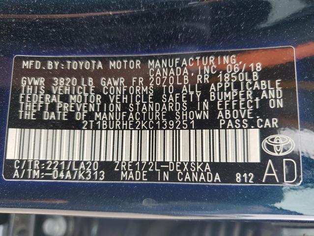 2019 TOYOTA COROLLA L - 2T1BURHE2KC139251