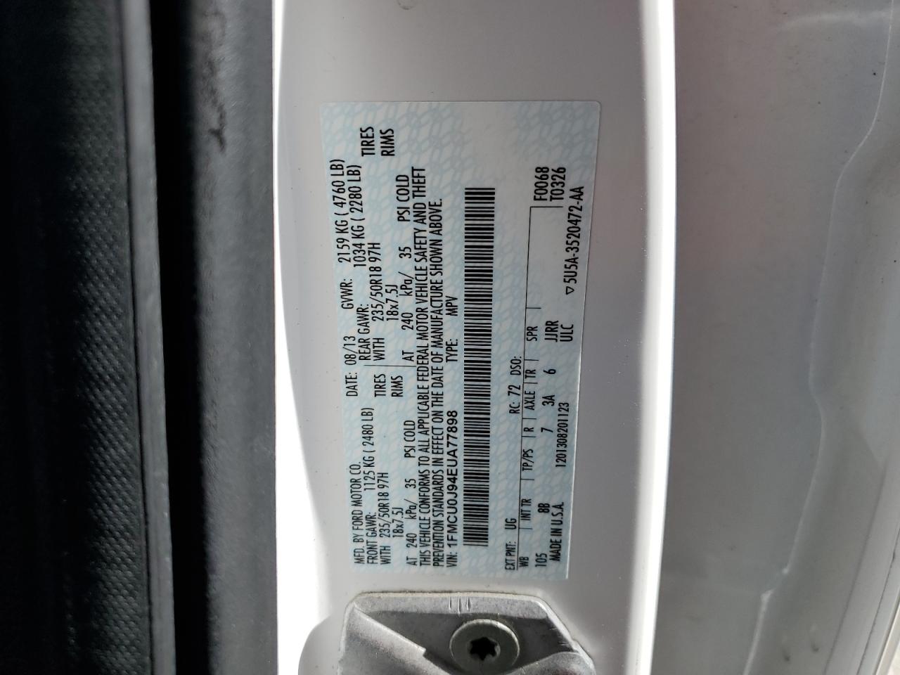 1FMCU0J94EUA77898 2014 Ford Escape Titanium