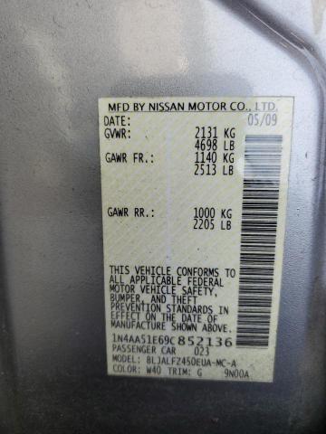 2009 Nissan Maxima S VIN: 1N4AA51E69C852136 Lot: 55737584