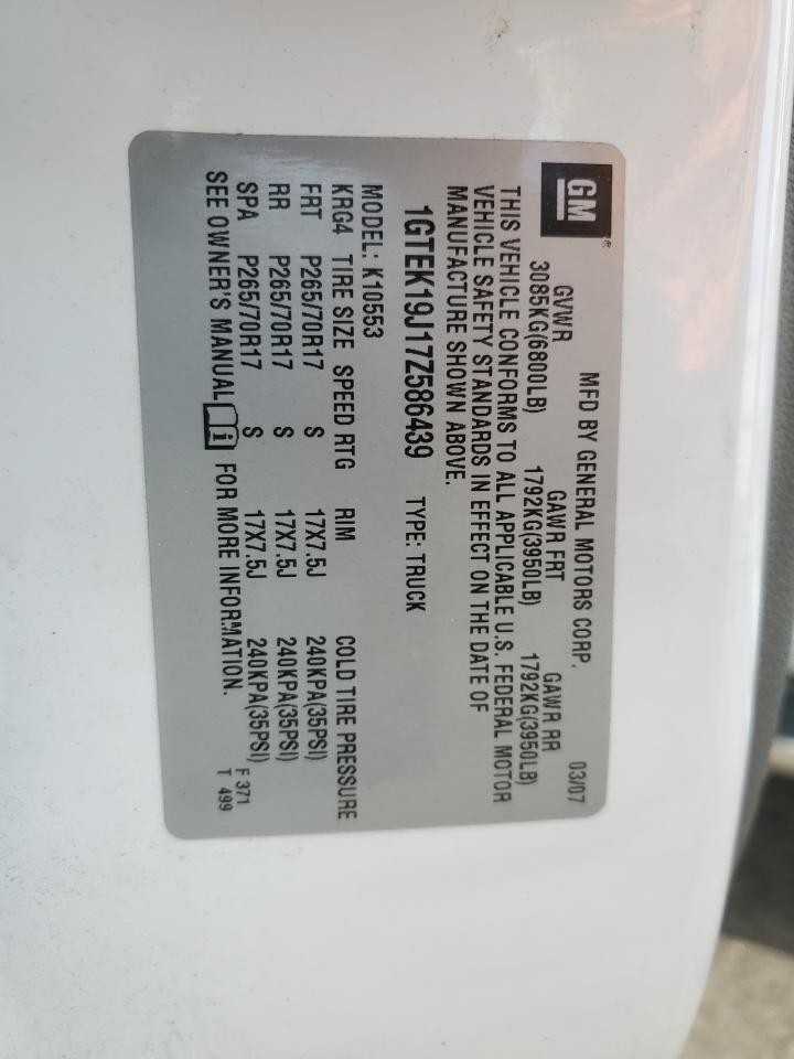1GTEK19J17Z586439 2007 GMC New Sierra K1500