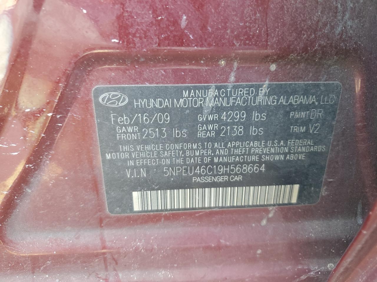 5NPEU46C19H568664 2009 Hyundai Sonata Se