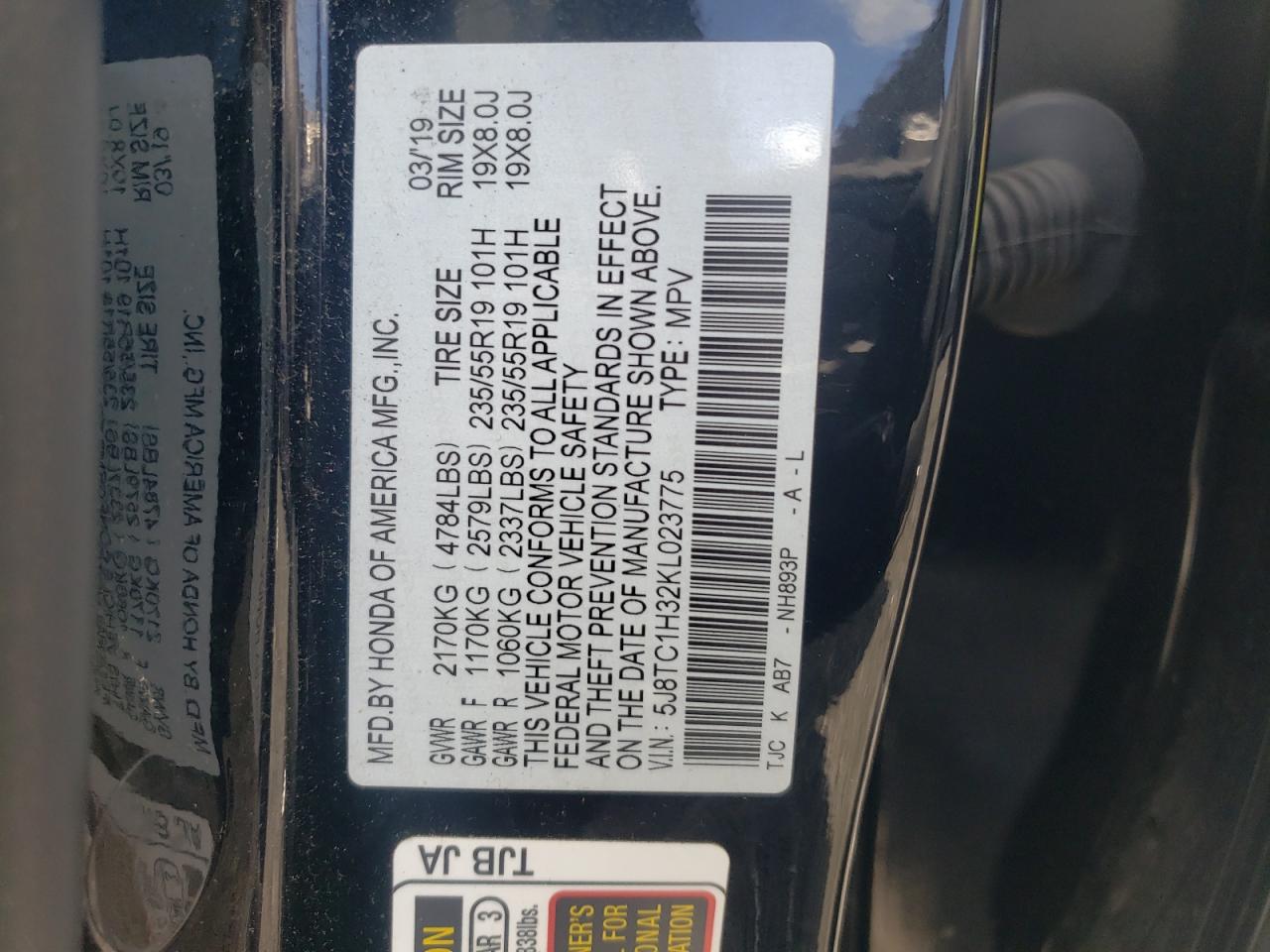 5J8TC1H32KL023775 2019 Acura Rdx