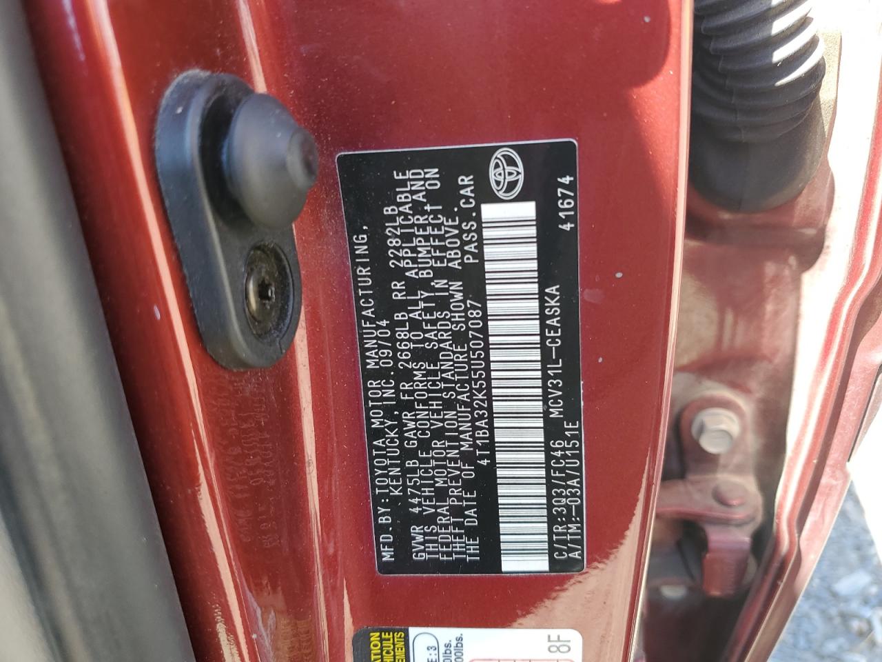 4T1BA32K55U507087 2005 Toyota Camry Se