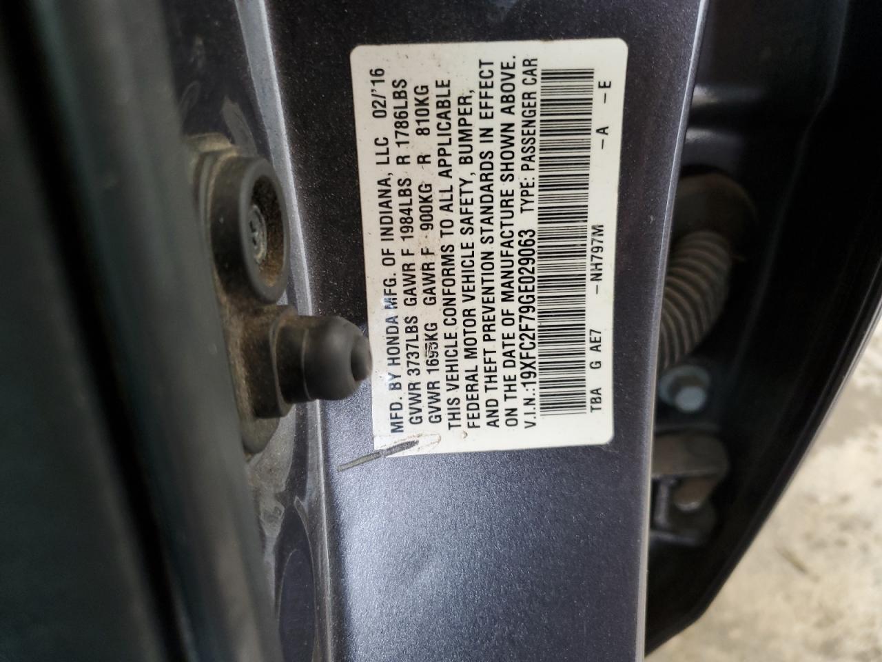 19XFC2F79GE029063 2016 Honda Civic Ex