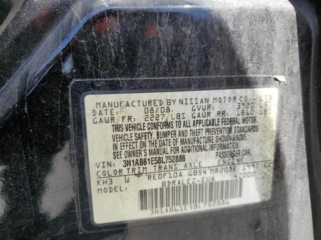3N1AB61E58L752886 2008 Nissan Sentra 2.0