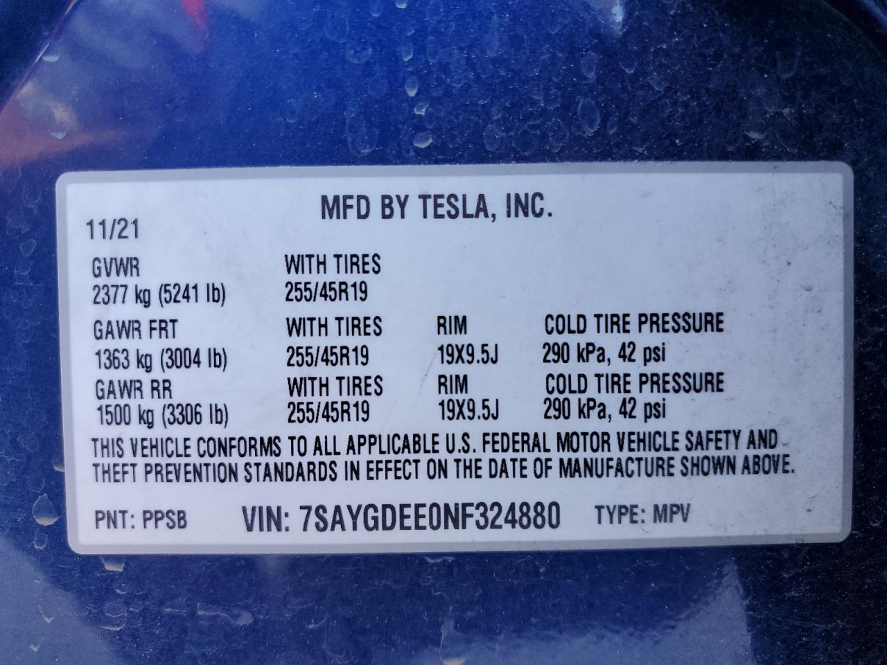 7SAYGDEE0NF324880 2022 Tesla Model Y