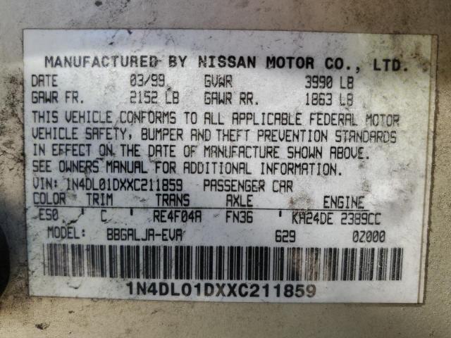 1999 Nissan Altima Xe VIN: 1N4DL01DXXC211859 Lot: 57037554