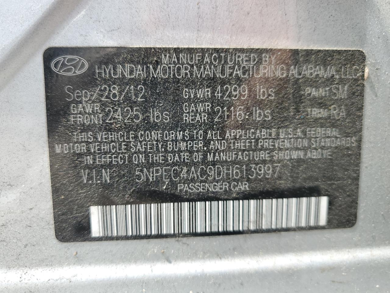 5NPEC4AC9DH613997 2013 Hyundai Sonata Se