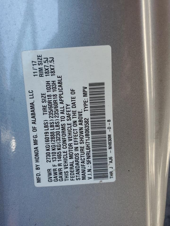 5FNRL6H71JB063582 2018 Honda Odyssey Exl