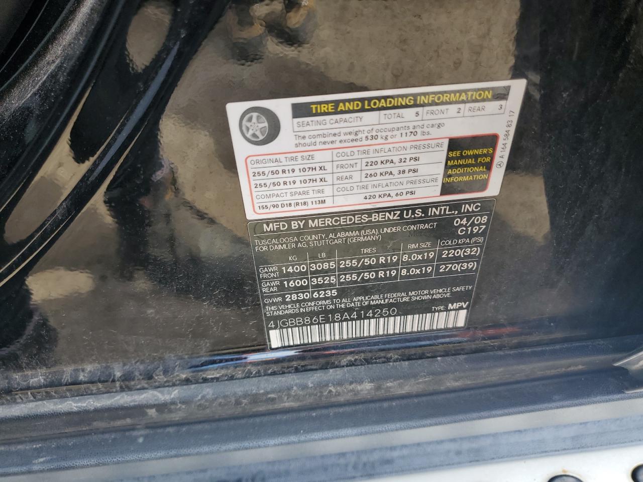 4JGBB86E18A414250 2008 Mercedes-Benz Ml 350