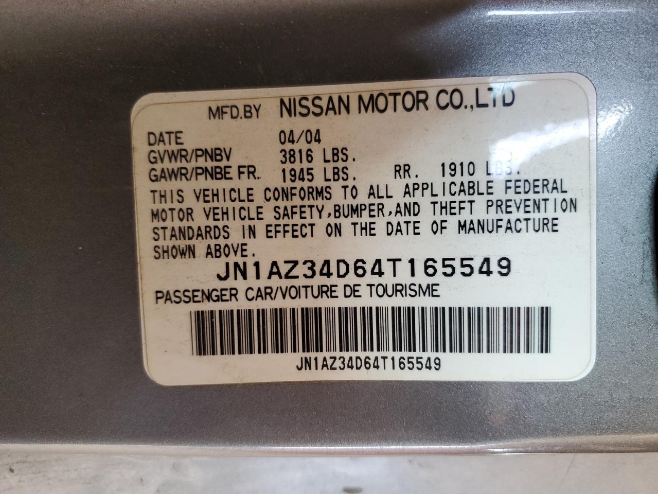 JN1AZ34D64T165549 2004 Nissan 350Z Coupe