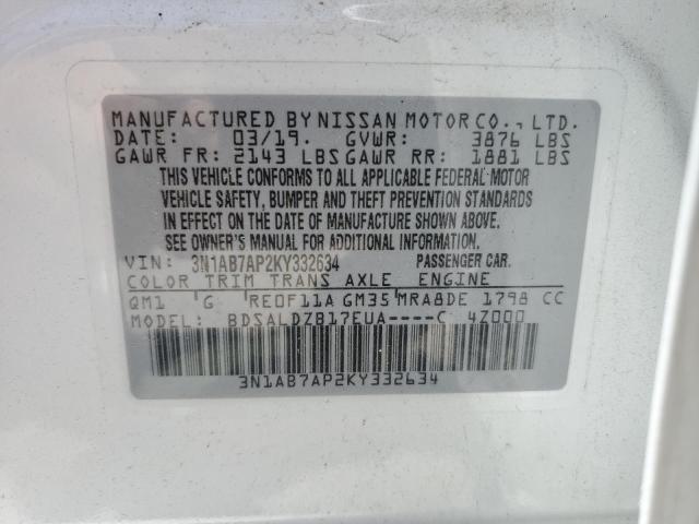 2019 Nissan Sentra S VIN: 3N1AB7AP2KY332634 Lot: 57092024