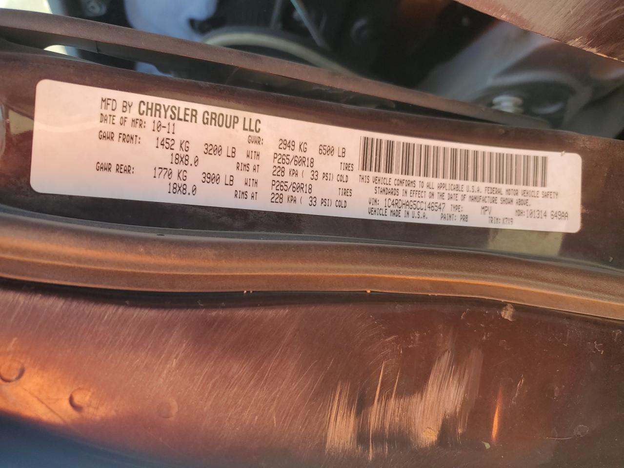 1C4RDHAG5CC146547 2012 Dodge Durango Sxt