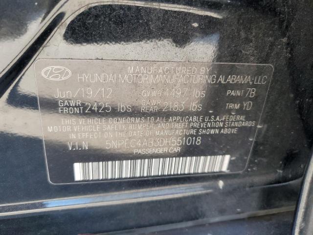 2013 Hyundai Sonata Se VIN: 5NPEC4AB3DH551018 Lot: 53752474