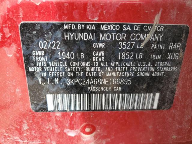 2022 Hyundai Accent Se VIN: 3KPC24A68NE166895 Lot: 56288324