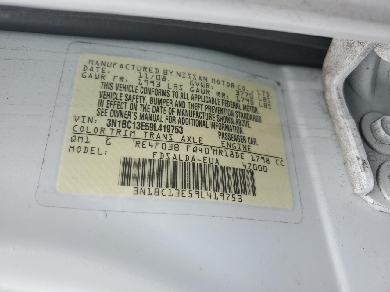 3N1BC13E59L419753 2009 Nissan Versa S