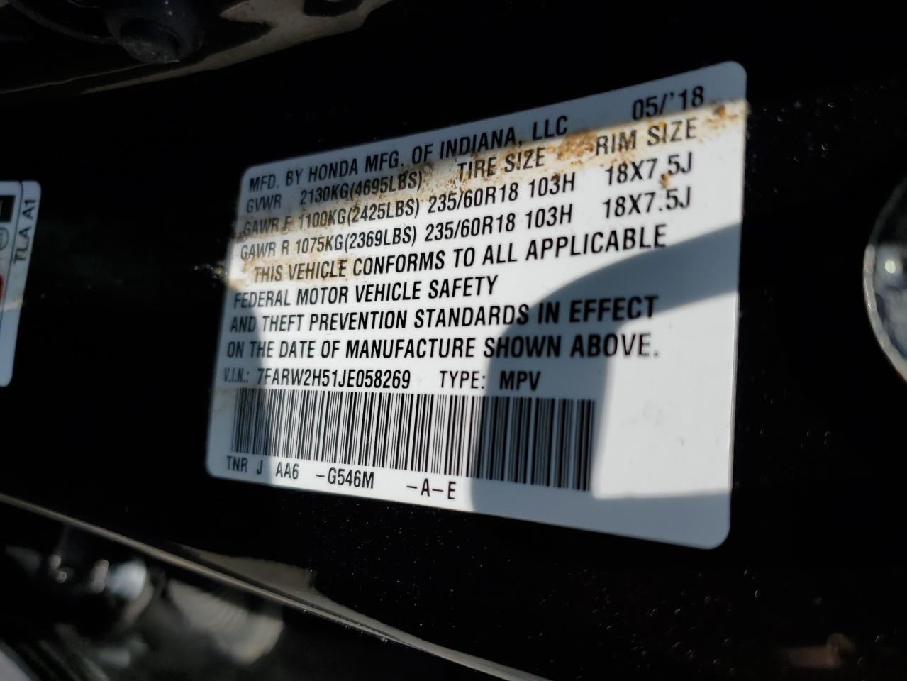 7FARW2H51JE058269 2018 Honda Cr-V Ex