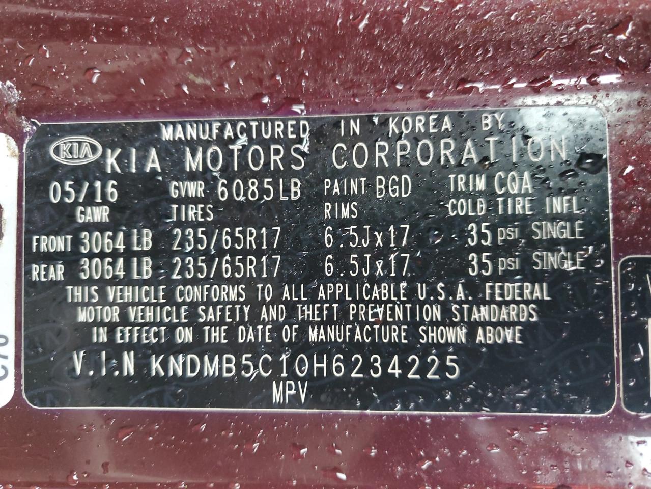 KNDMB5C10H6234225 2017 Kia Sedona Lx