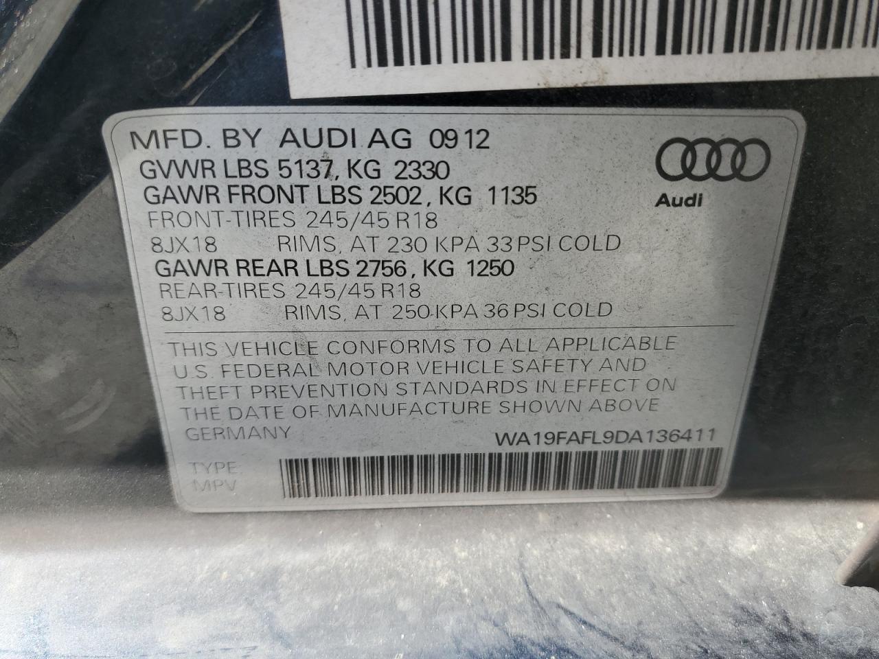 WA19FAFL9DA136411 2013 Audi A4 Allroad Premium